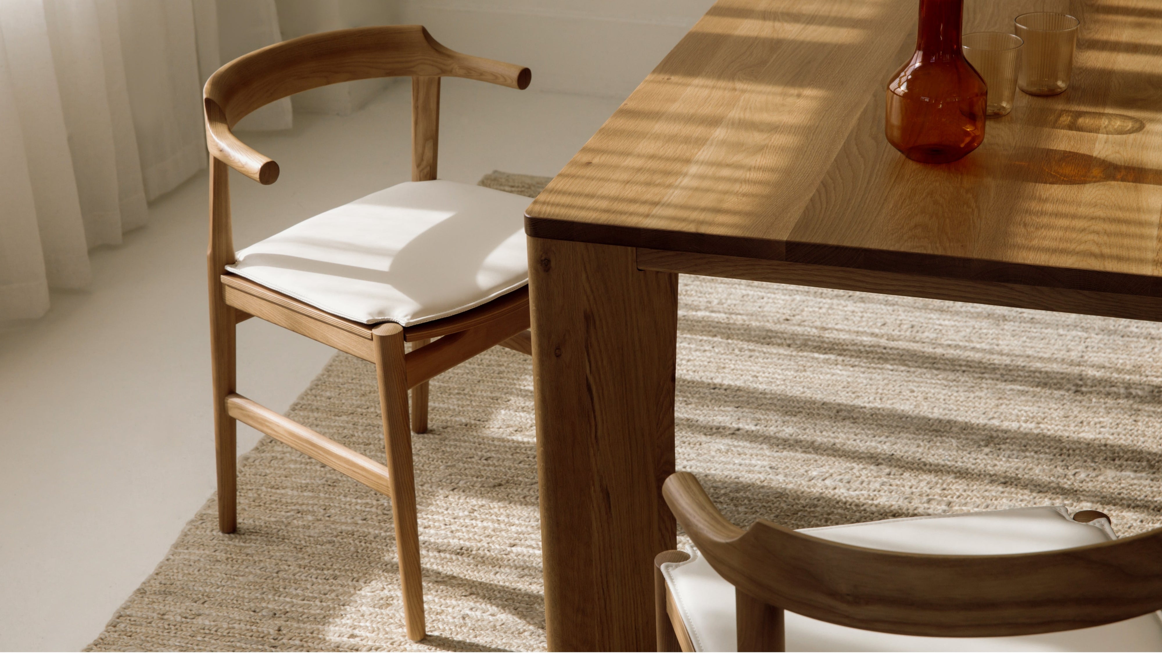 Tuck In Dining Chair with White Cushion, Stained Oak