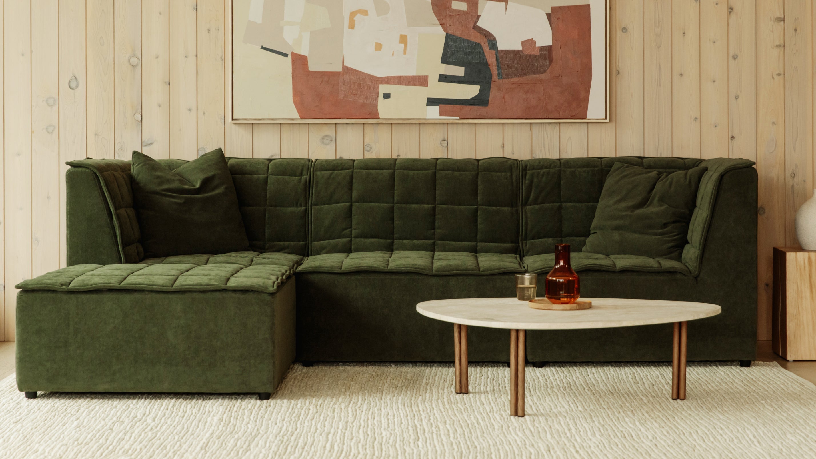 Quilt Armless Chair, Moss