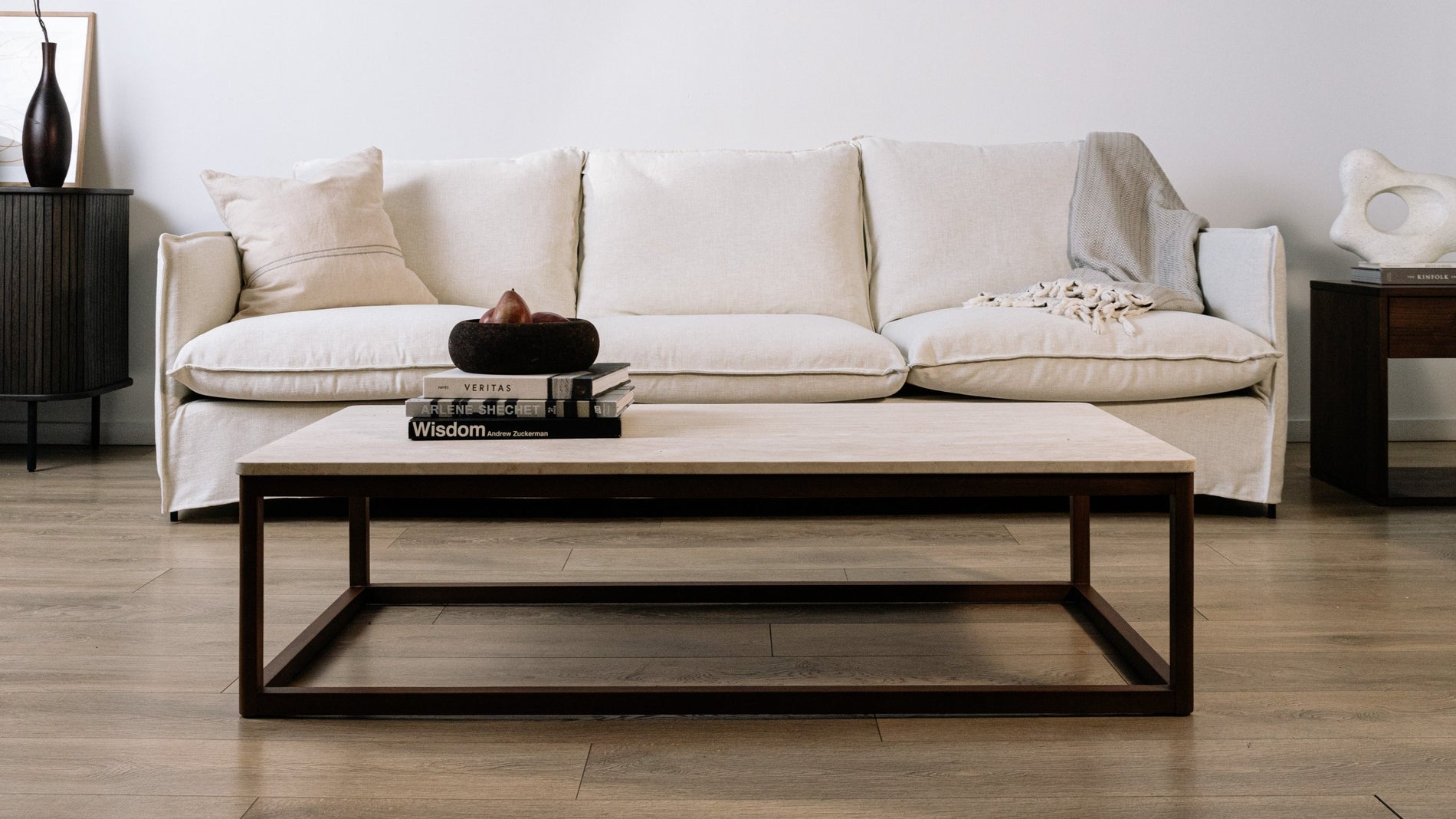 Still Coffee Table, Travertine and Walnut_image