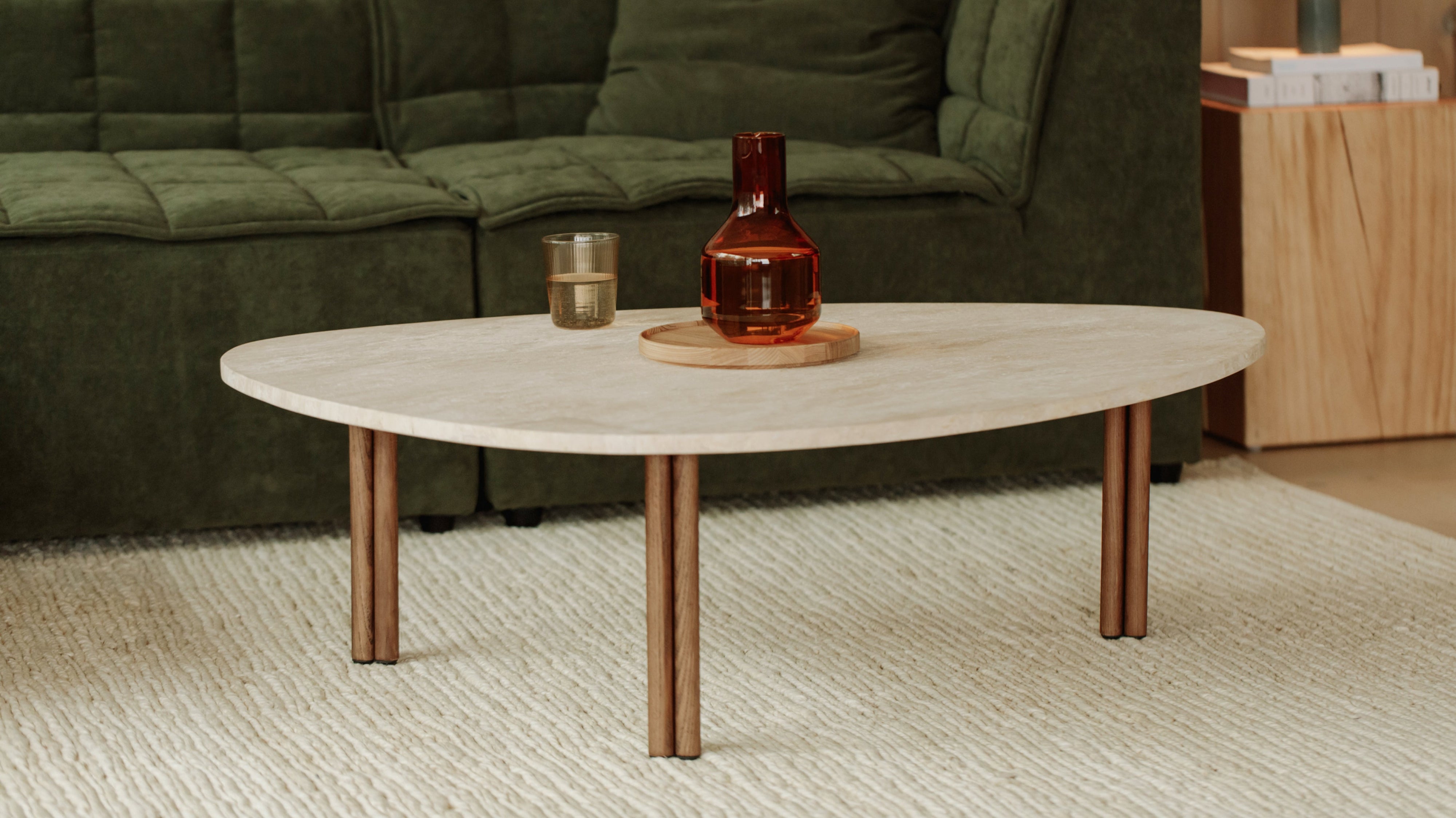 Better Together Coffee Table, Travertine/Stained Walnut