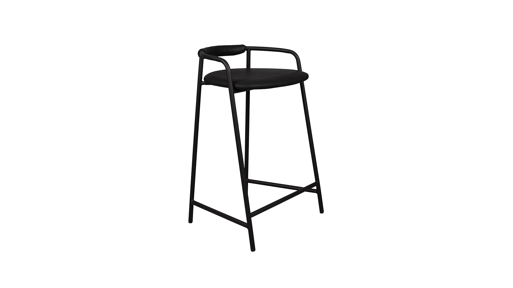 Slow Mornings Stool, Counter, Coal Leather/Black Metal