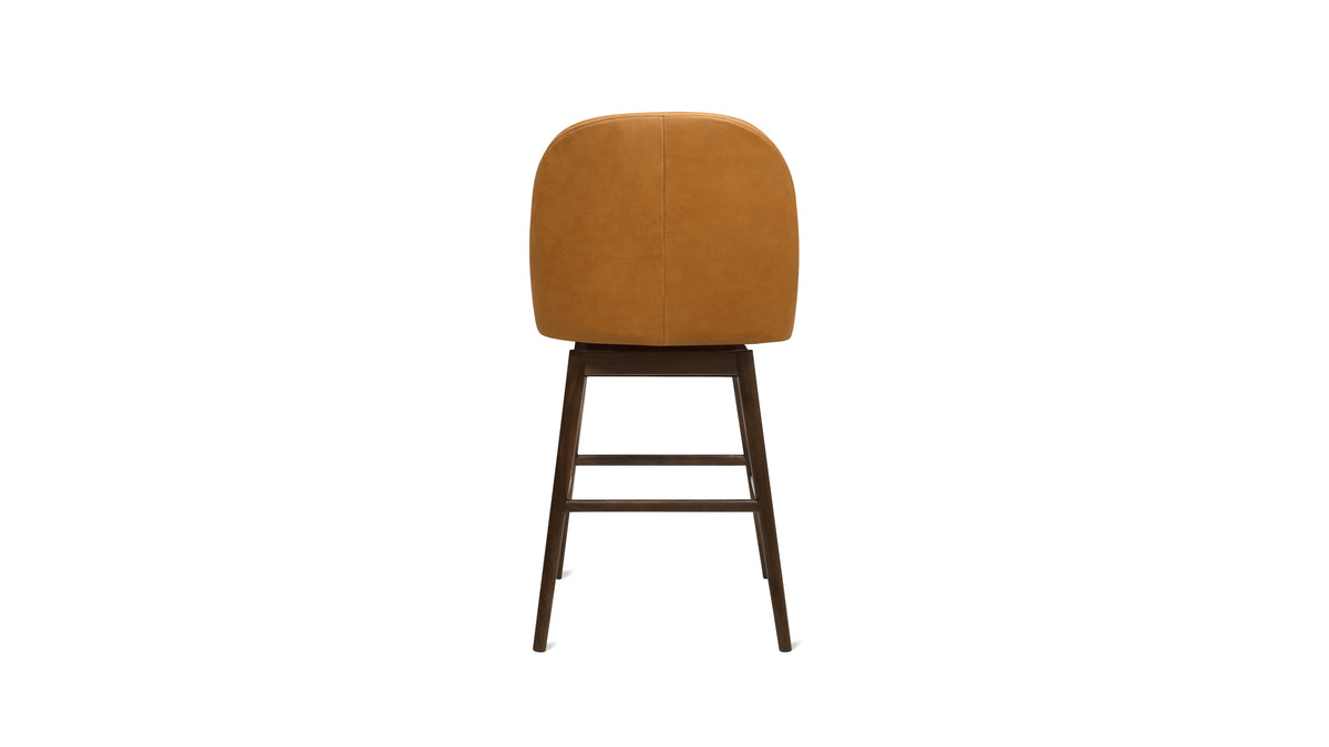 Tall Order Swivel Counter Stool, Walnut, Golden Tan Leather Seat