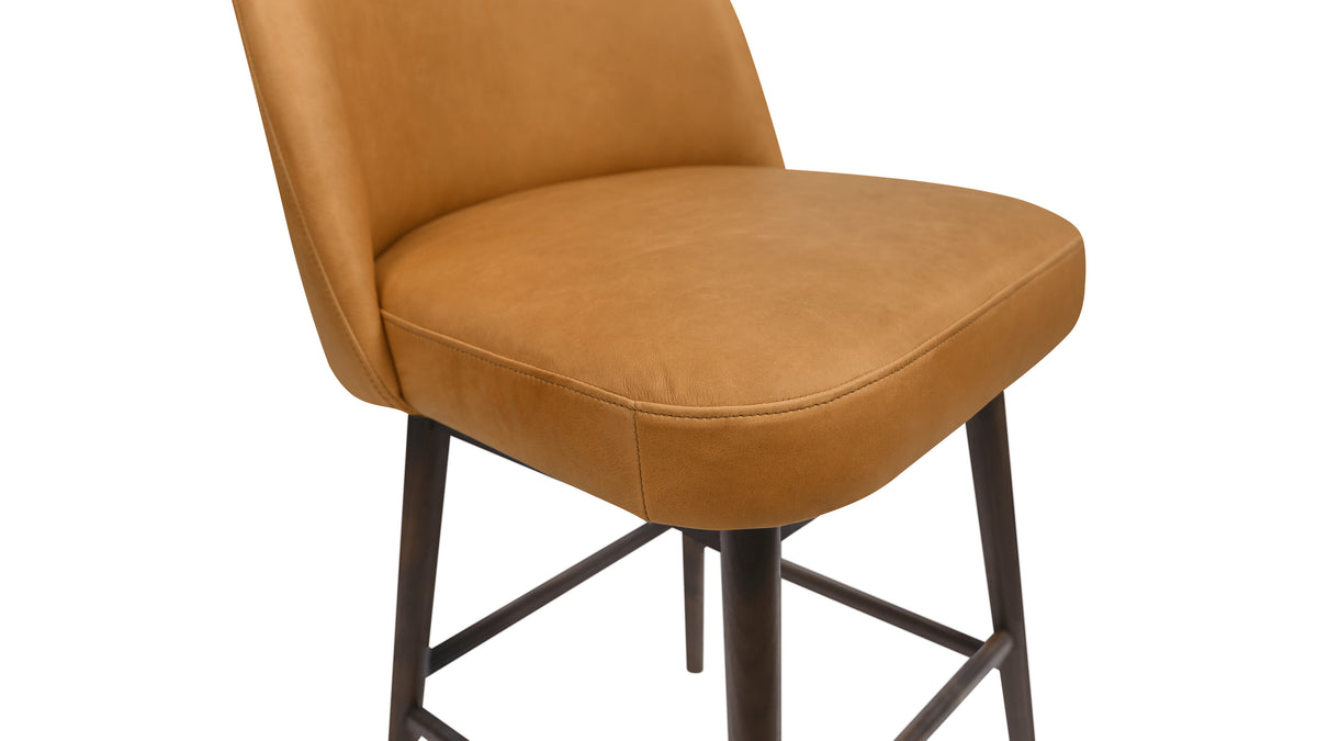 Tall Order Swivel Counter Stool, Walnut, Golden Tan Leather Seat