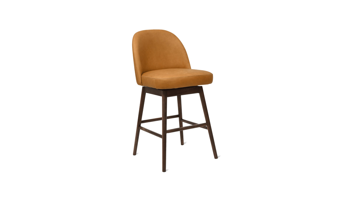 Tall Order Swivel Counter Stool, Walnut, Golden Tan Leather Seat