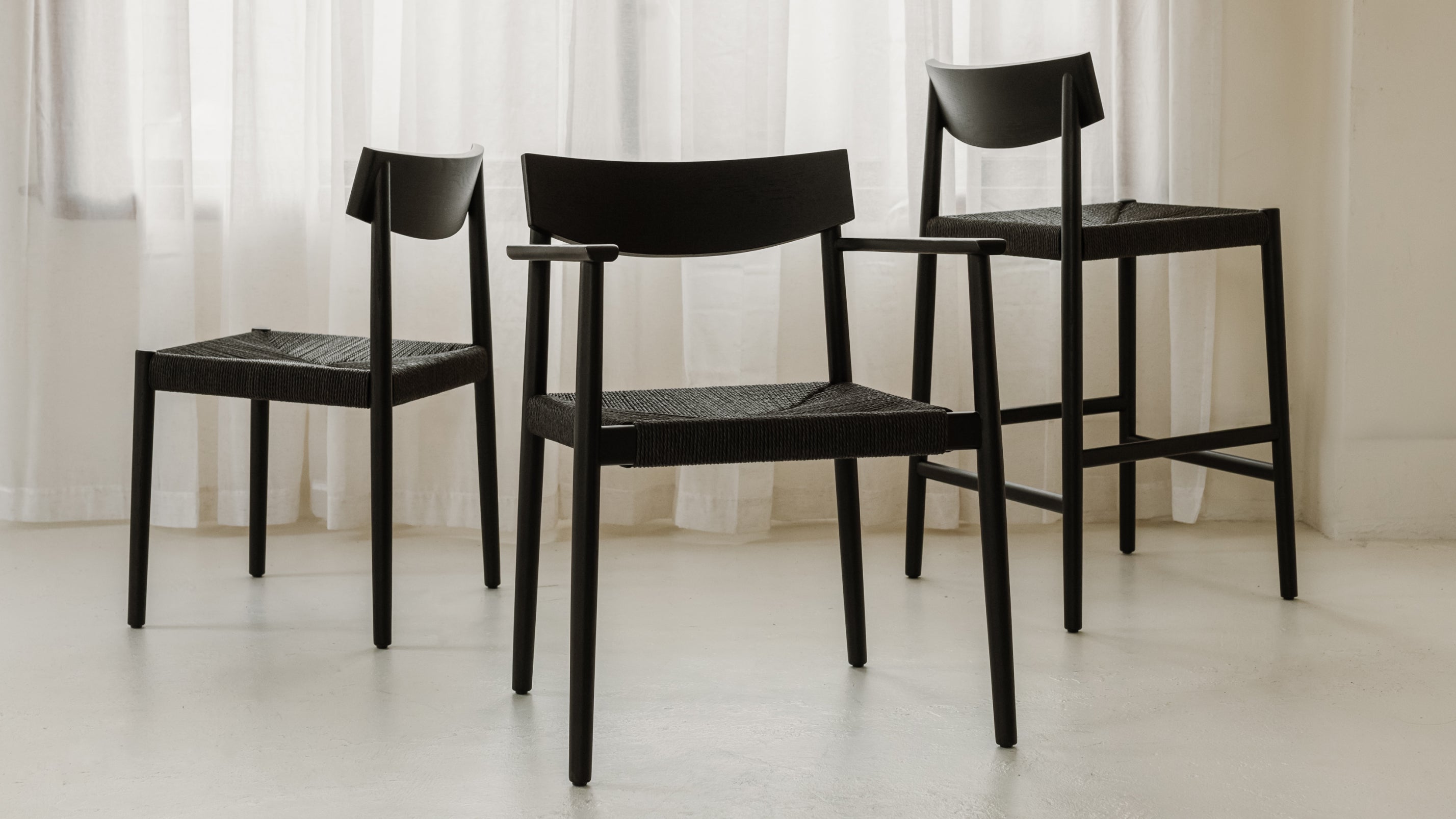 Dinner Guest Counter Stool, Black Oak/ Black Papercord Seat