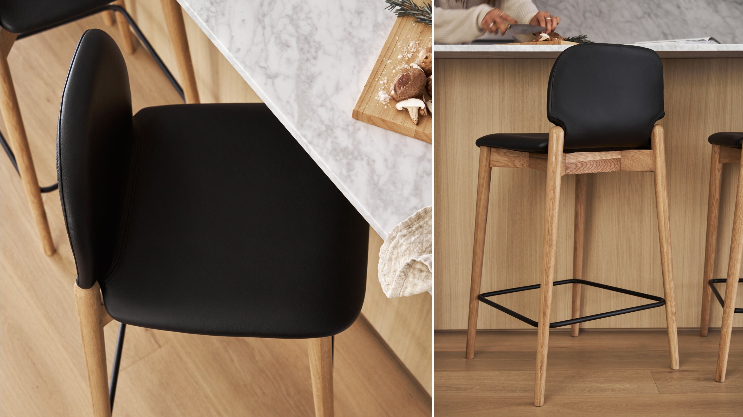 Dine In Counter Stool, Oak/Black Leather - Sundays Company CanadaCST-YC-001-024