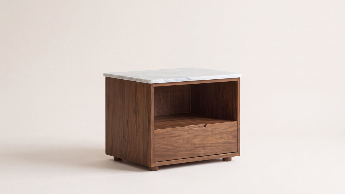 Harbour Nightstand, Walnut/Carrara Marble