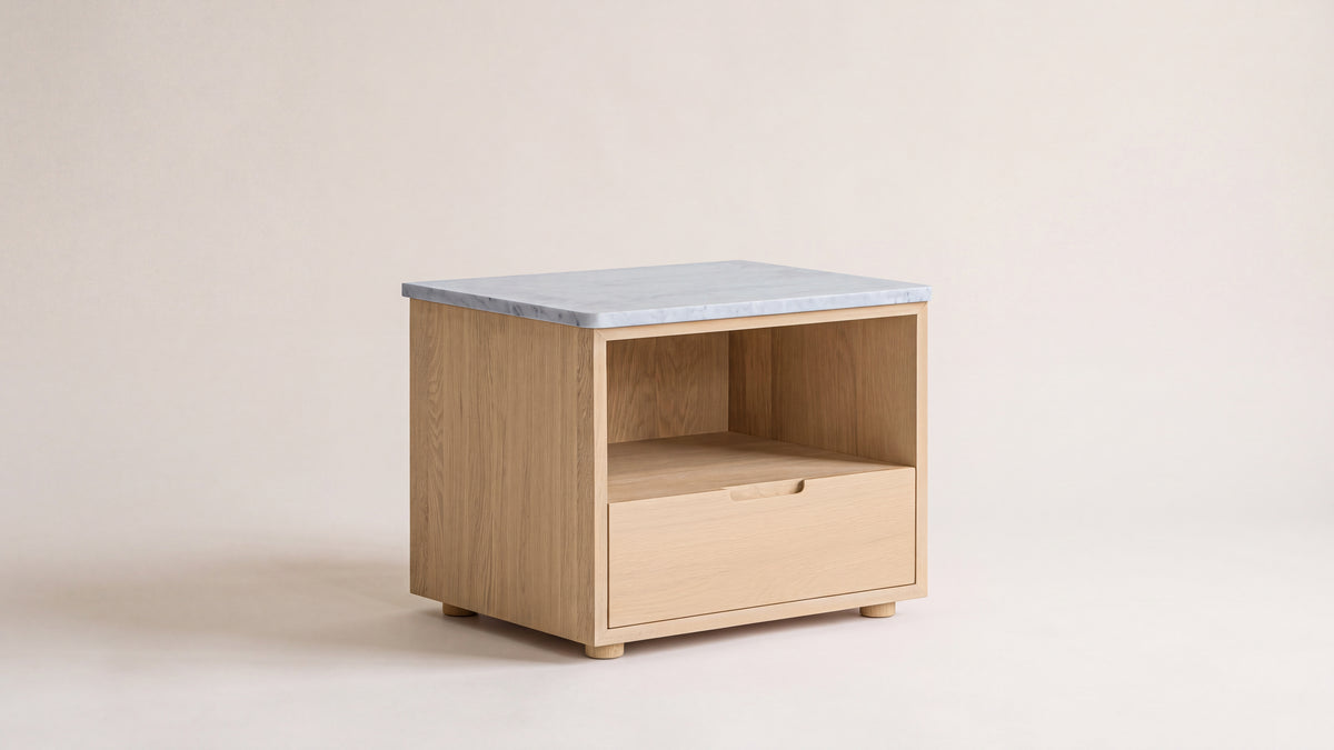 Harbour Nightstand, Pale Oak/Carrara Marble