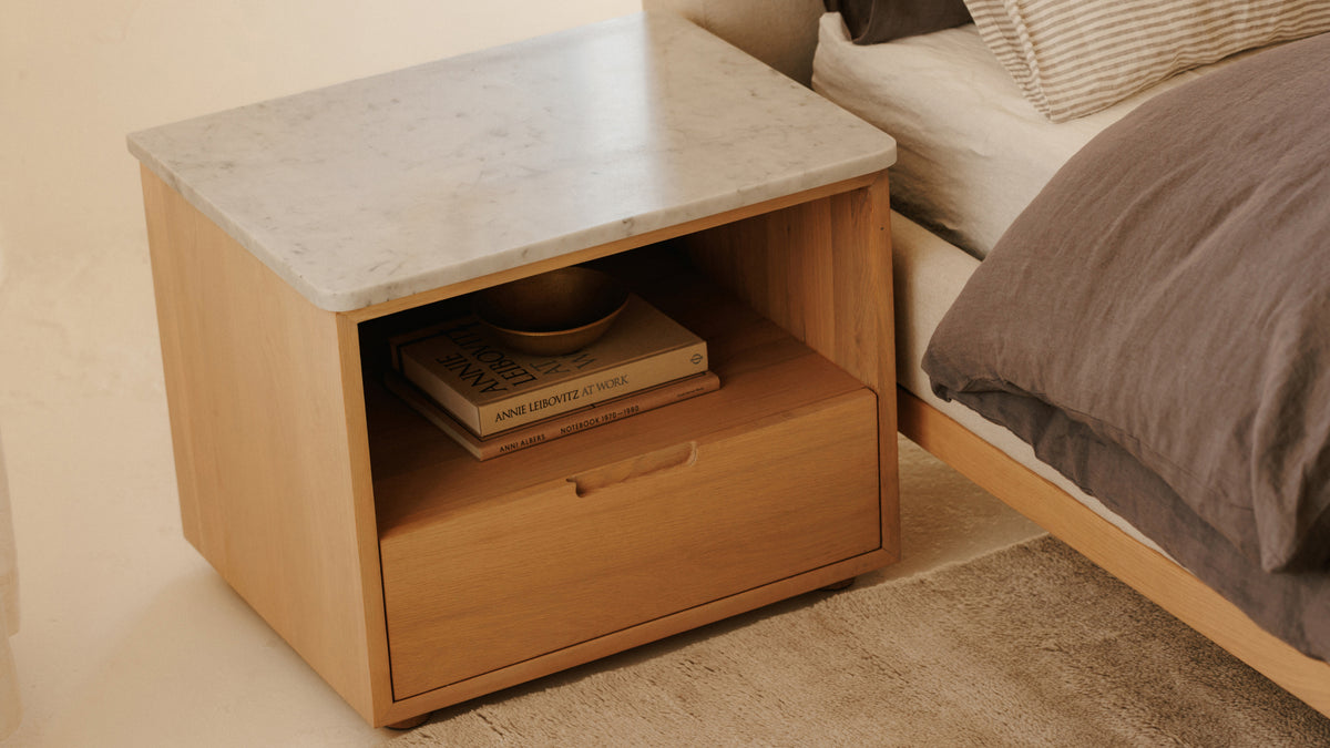 Harbour Nightstand, Pale Oak/Carrara Marble