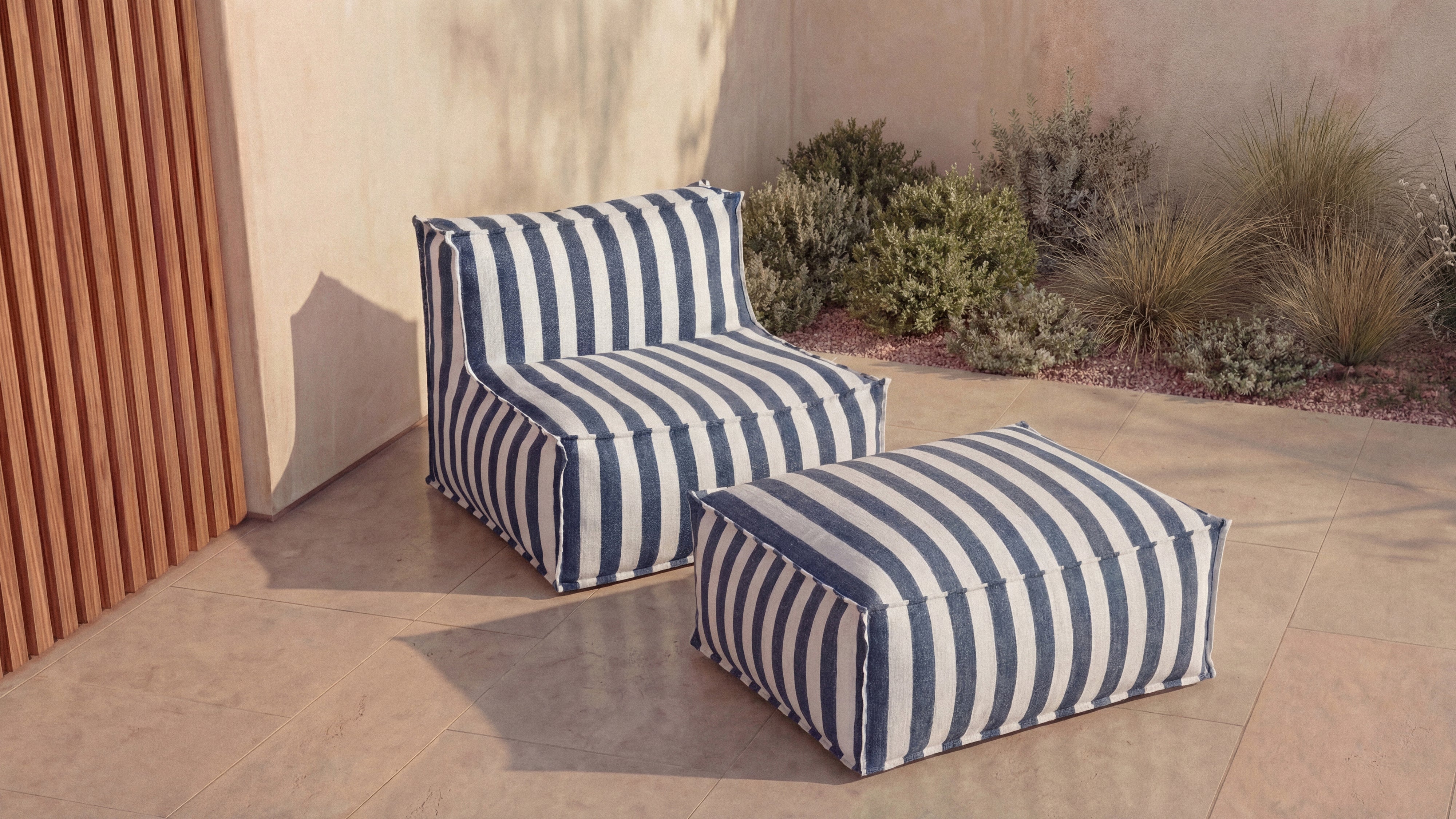 Make Waves Outdoor Armless Chair, Ocean Stripe