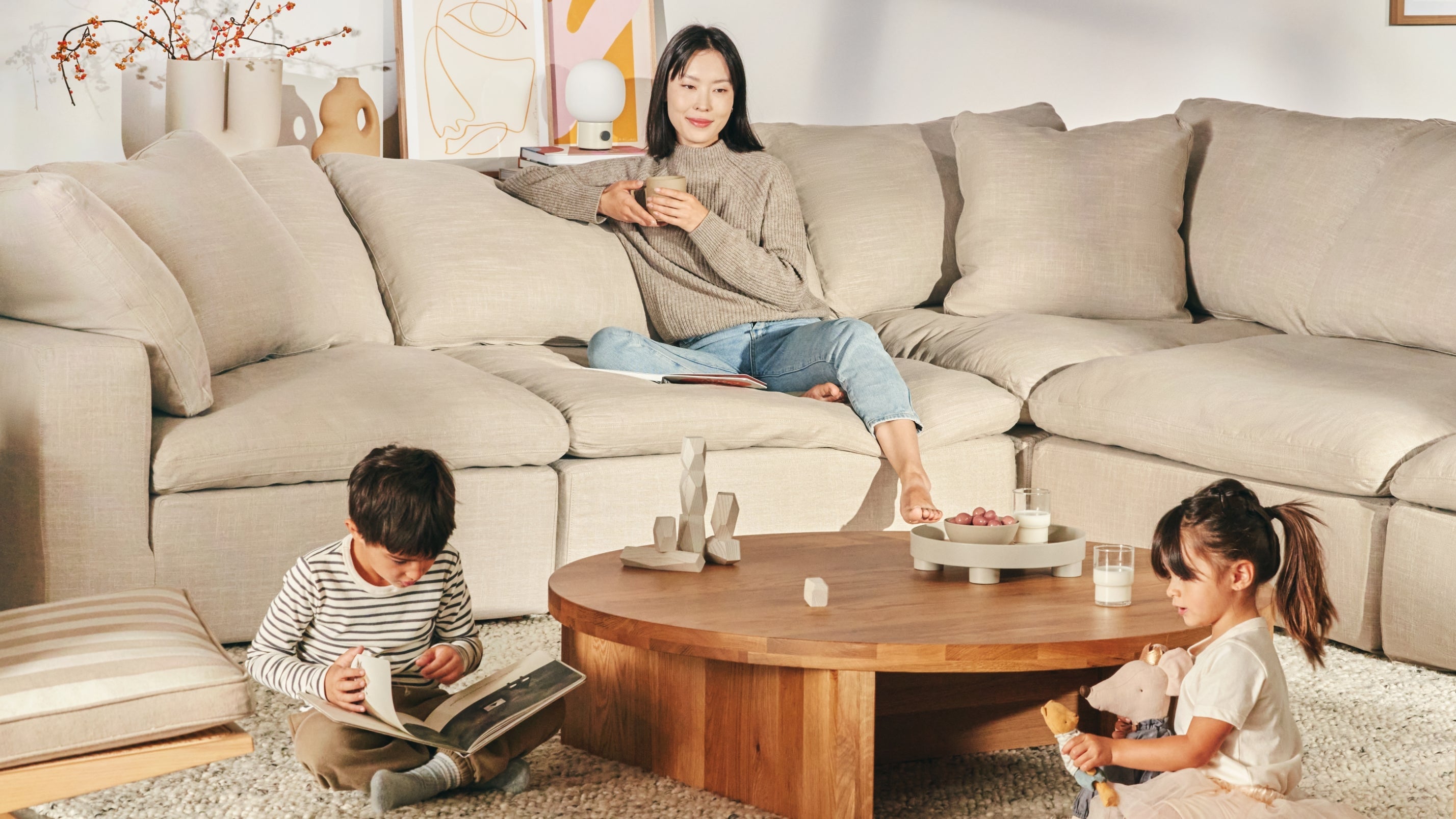 Movie Night™ 5 - Piece Modular Sectional Closed, Large, Light Pebble - Sundays CompanySEC - YJ - 921 - 029