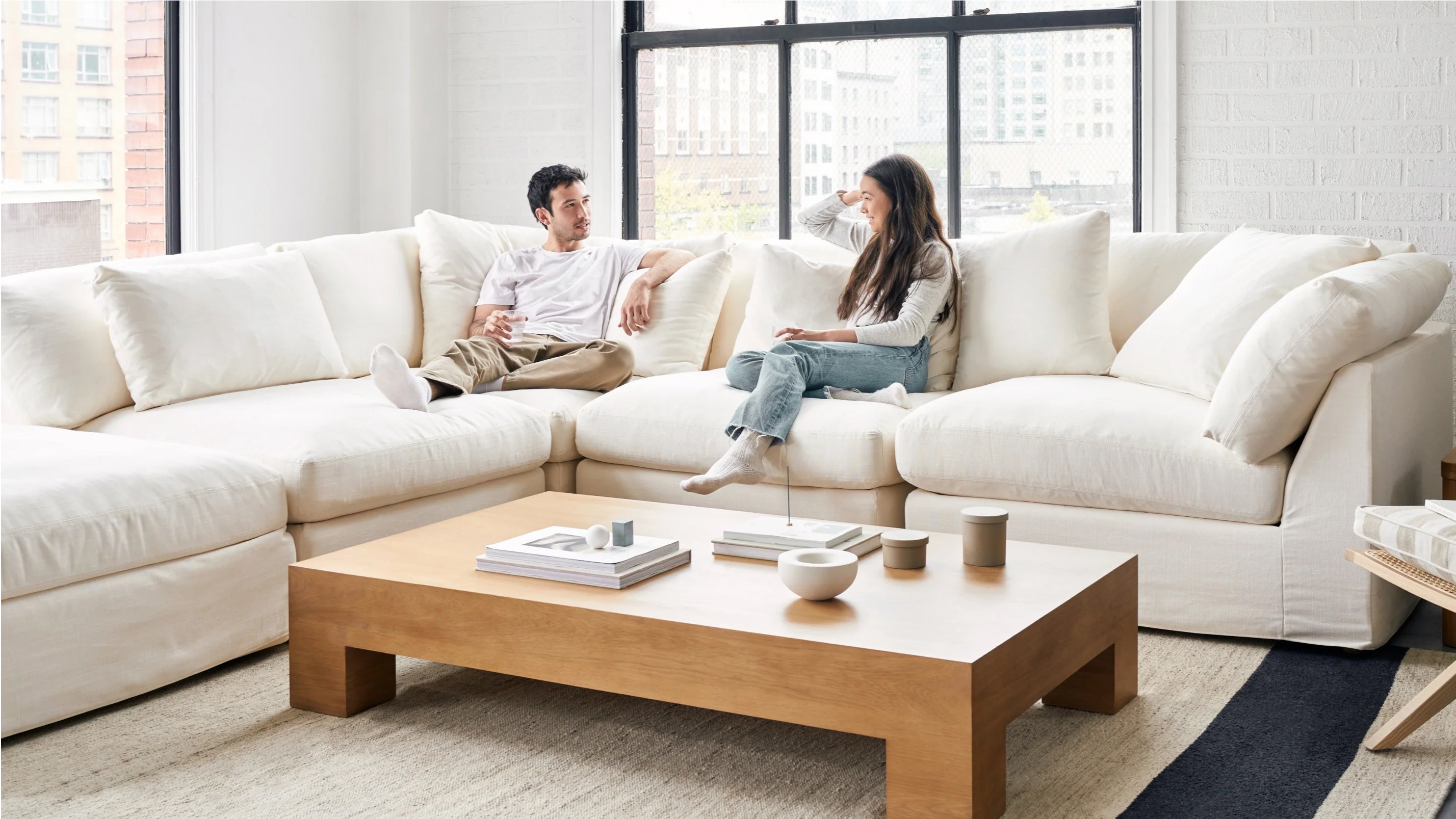 Get Together™ 5-Piece Modular U-Shaped Sectional, Standard, Cream Linen