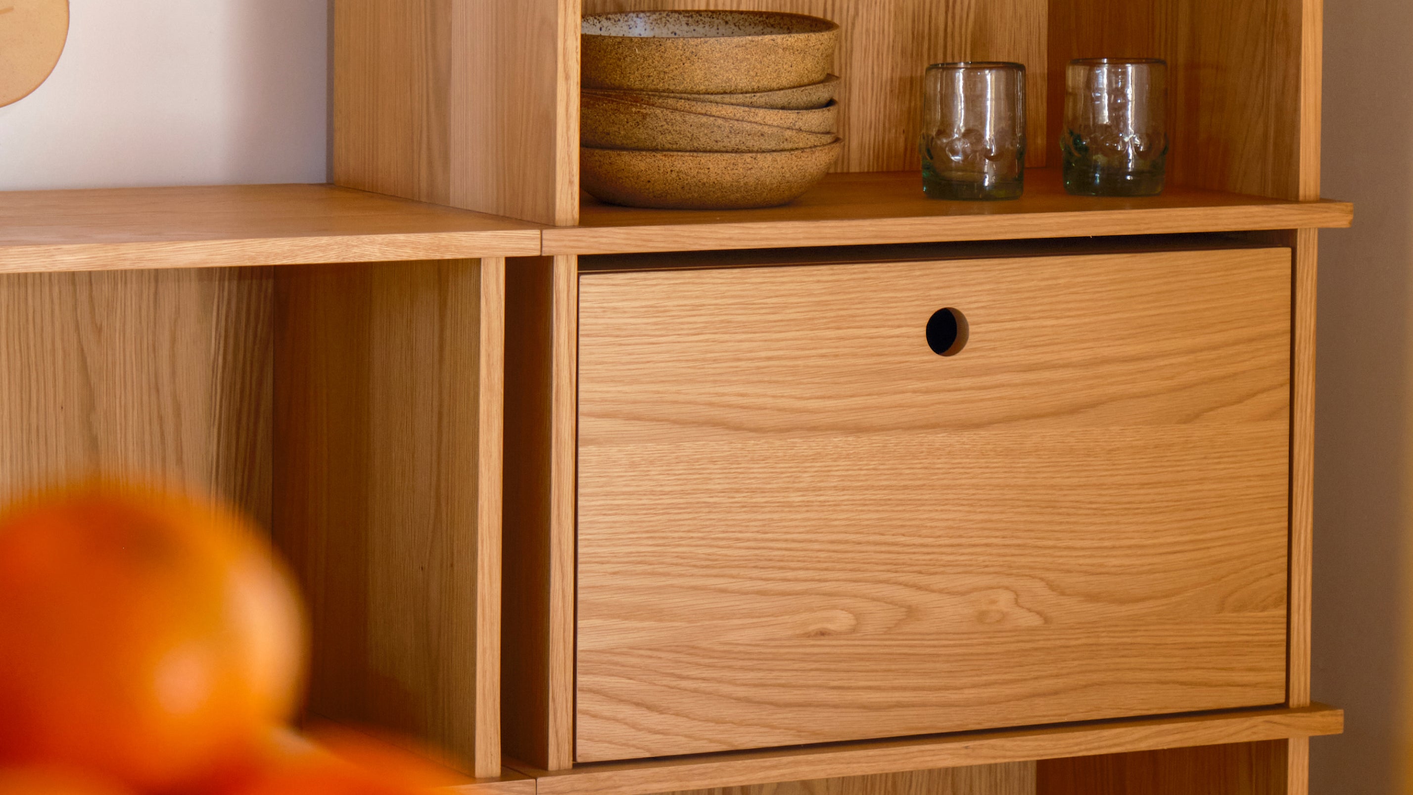 Keep Stacking Storage System 4-Piece, Open and Closed, White Oak